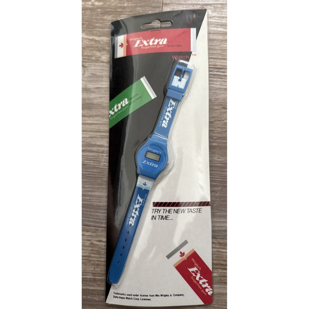 Vintage Wrigley's Extra Sugarfree Gum Digital‎ Wrist Watch, Blue, Circa 1980s